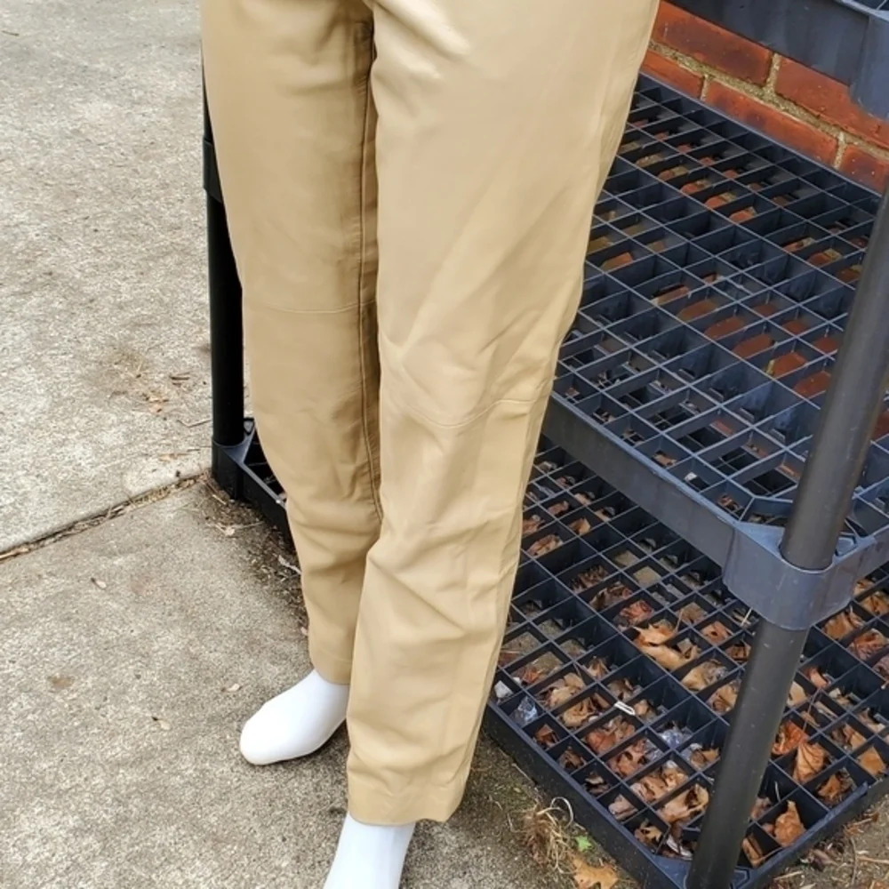 Vintage Dana Buchman Super Soft Trouser beige leather pants 8 - Picture 12 of 13